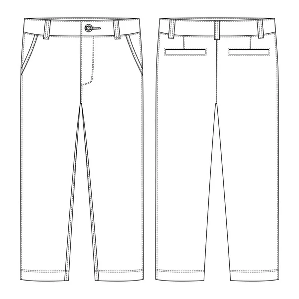 Pantalones masculinos. Plantilla de diseño de pantalones KIds. Bosquejo técnico de los pantalones . — Vector de stock