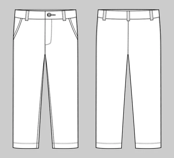 Детский шаблон оформления брюк. Мужские штаны. Вид спереди и сзади . — стоковый вектор