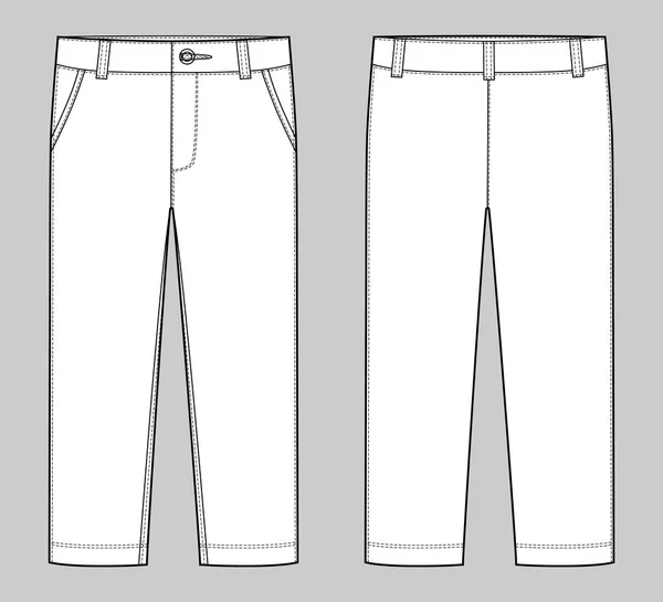KIds trousers design template. Male pants. Front and back view. Vector Graphics