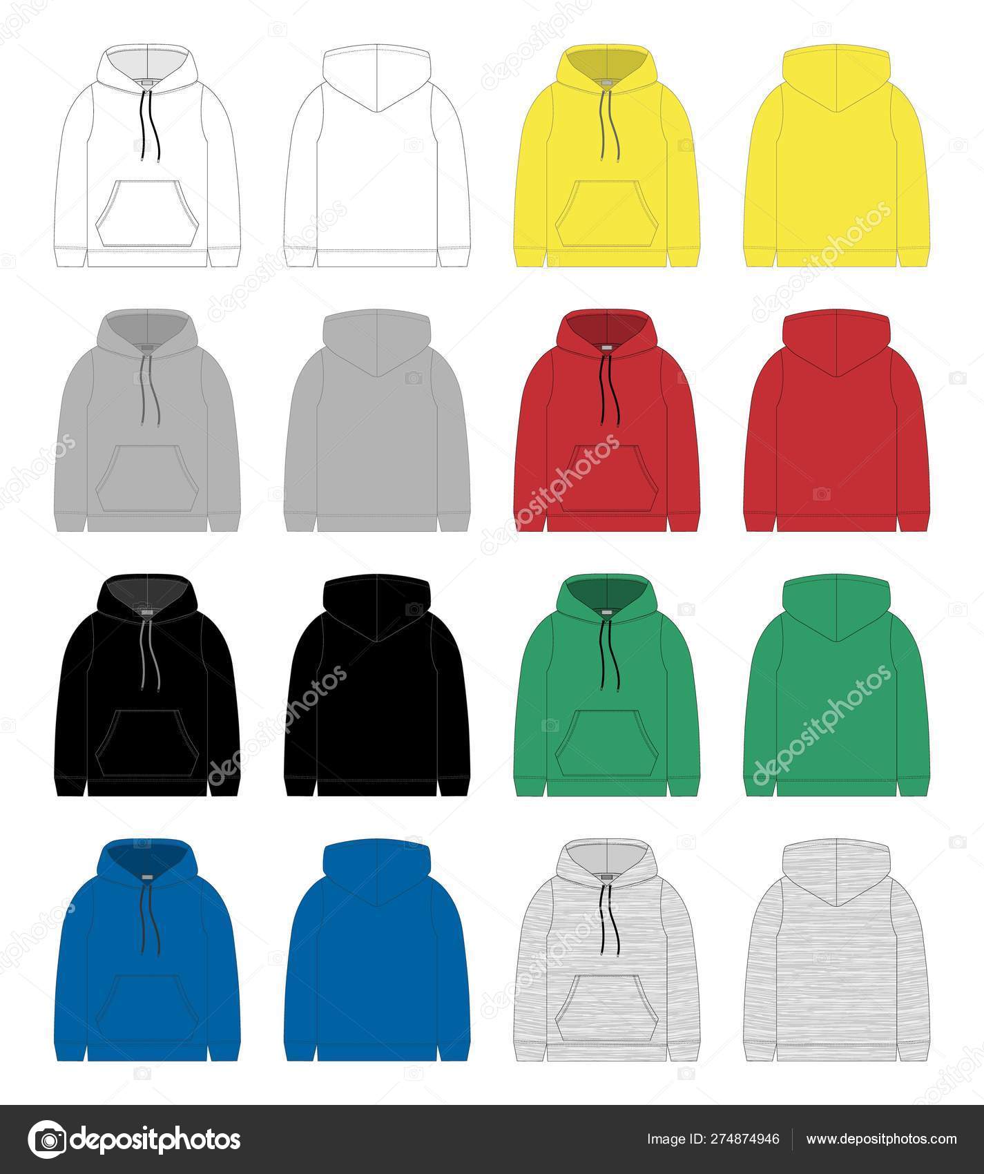 Set of technical sketch for men hoodie. Template hoody. Stock