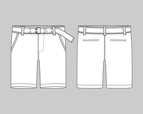 Technical sketch shorts pants with belt design template. — Stock Vector