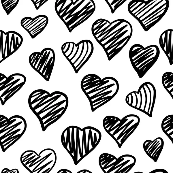 Coeurs noirs et blancs motif sans couture. Valentines toile de fond . — Image vectorielle