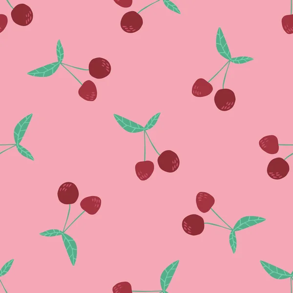 Cherry berries and leaves seamless pattern illustration — Stock Vector