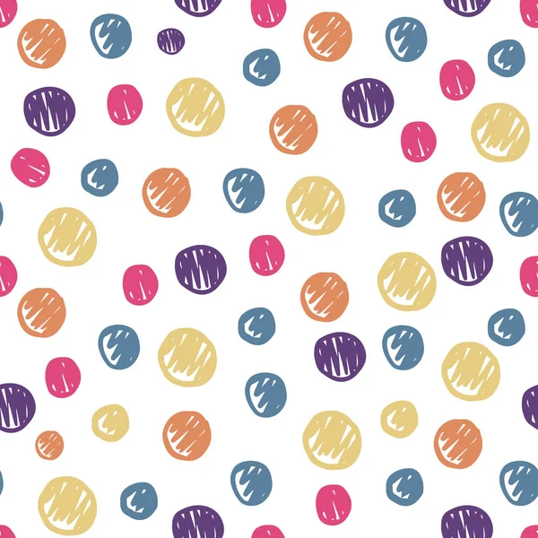 Lustige handgezeichnete Kreise formen ein nahtloses Muster. farbige Tupfen-Kulisse. — Stockvektor