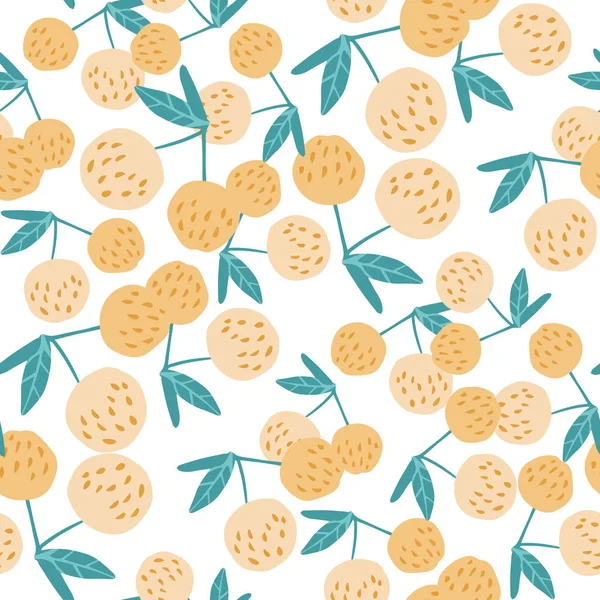 Kirschbeeren und Blätter nahtlose Musterillustration — Stockvektor
