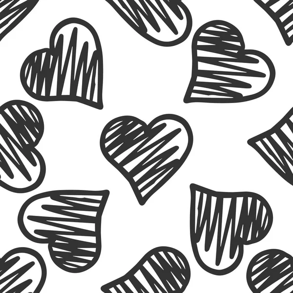 Negro dibujado a mano corazones geométricos patrón sin costuras . — Vector de stock