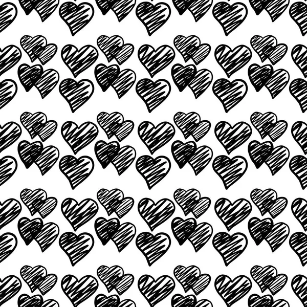 Coeurs géométriques dessinés à la main noir motif sans couture sur fond blanc . — Image vectorielle