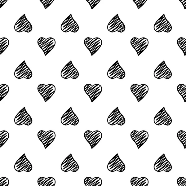 Czarny ręcznie rysowane geometryczne serca bezszwowe wzór na białym tle. — Wektor stockowy