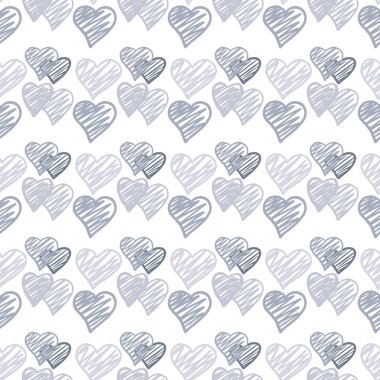 Mavi Kalpler beyaz arka planda Dikişsiz desen. 14 Şubat duvar kağıdı.