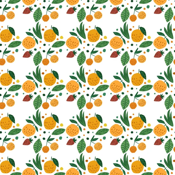 Frutas geométricas patrón sin costura. Fondo de fruta de jardín divertido . — Vector de stock