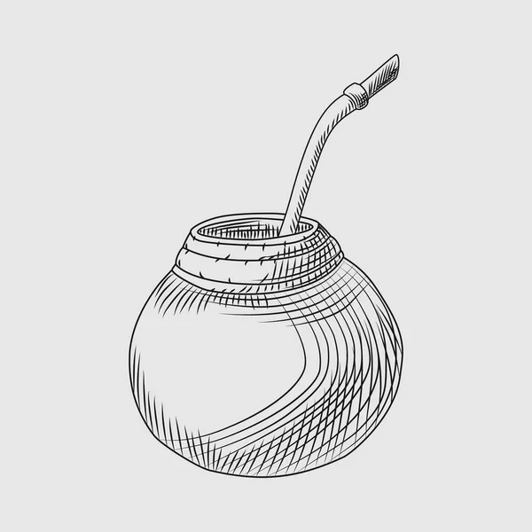 Calabash per yerba mate drink. Mate stile incisione tè — Vettoriale Stock