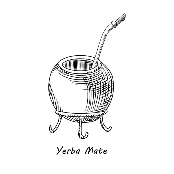 Kalebass för Yerba Mate dryck isolerad på vit bakgrund. — Stock vektor