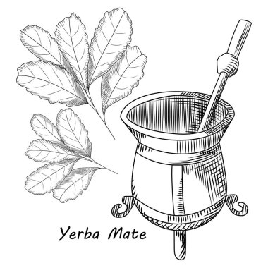Concept of calabash and bombilla for yerba mate drink isolated clipart