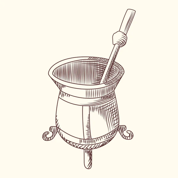 Mate chá gravura estilo vetor ilustração. Calabash e bombilla — Vetor de Stock