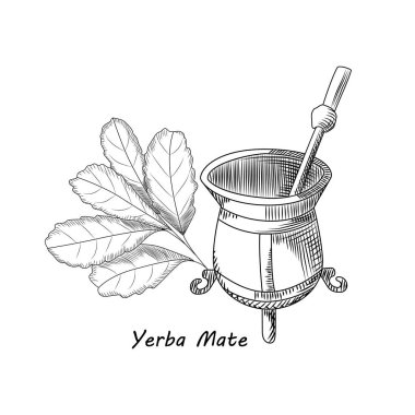 Calabash and bombilla for yerba mate drink. Mate tea clipart