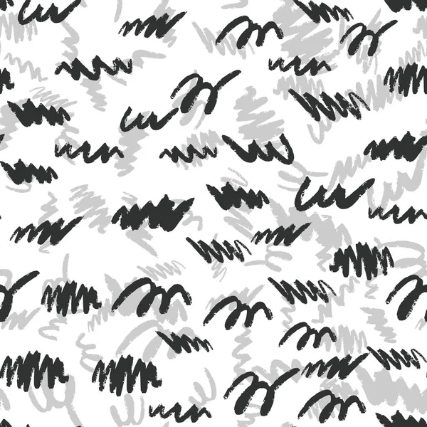 Hand getekende penseelstreken naadloze patroon. Zwart en zilver inkt achtergrond. — Stockvector