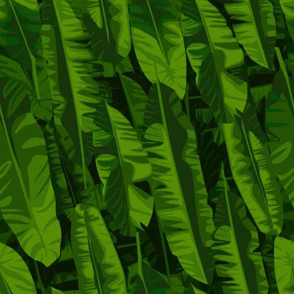 Bananenblatt-Tapete. abstrakte exotische Pflanze nahtlose Muster. — Stockvektor