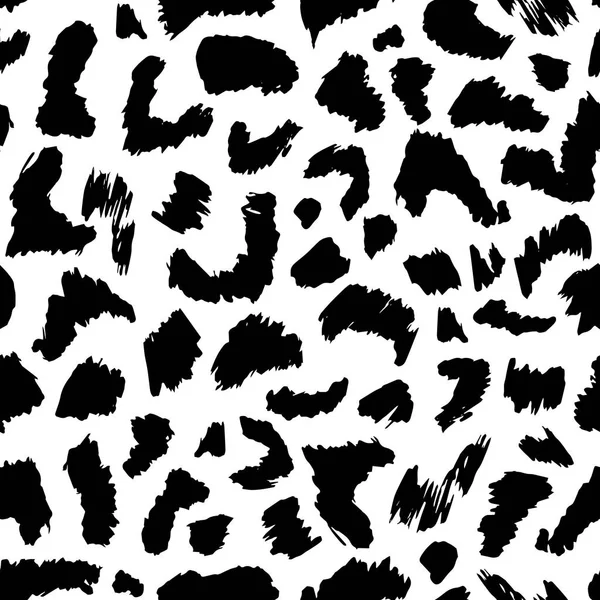 Hand drawn leopard skin seamless pattern. Monochrome black and white backdrop. — Stock Vector
