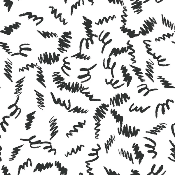 Hand getekende penseelstreken naadloze patroon. Zwarte inkt behang. — Stockvector