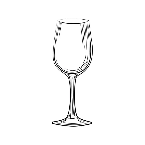 Handgezeichnete Skizze eines leeren Weinglases. Gravurstil. — Stockvektor