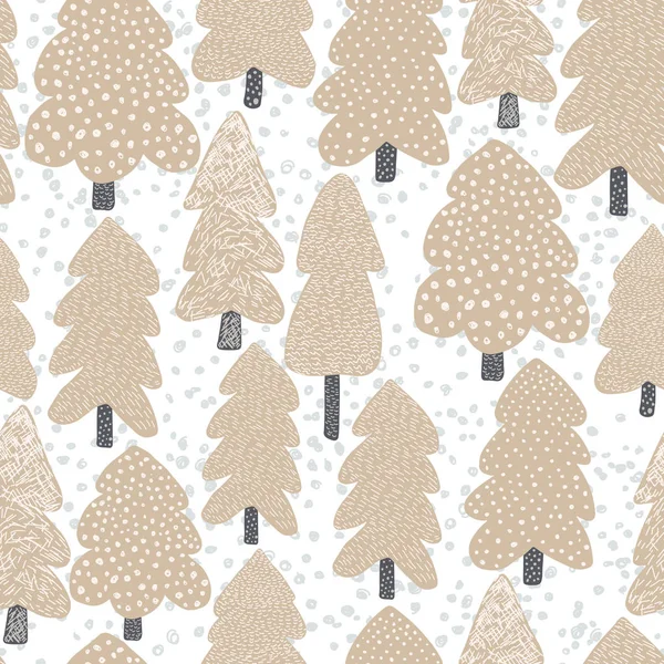 Dibujado a mano escandinavo patrón de árbol sin costura. Fondo del bosque de Doodle . — Vector de stock