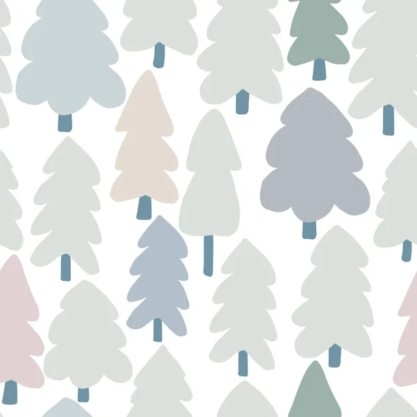 手描きの森の木シームレスなパターン。落書き森林景観の背景. — ストックベクタ