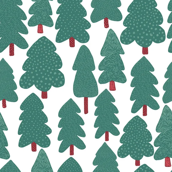 Pine trees seamless pattern. Doodle forest landscape background. — Stock Vector