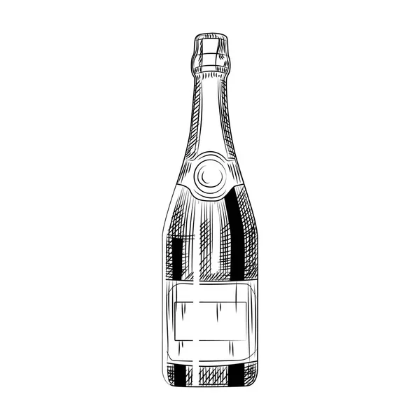 Bouteille de champagne dessinée à la main. Vin mousseux Isolé sur fond blanc . — Image vectorielle