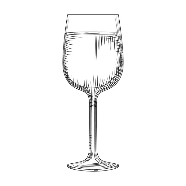 Schizzo di bicchiere di vino completo disegnato a mano. illustrazione isolata su sfondo bianco. Stile di incisione . — Vettoriale Stock