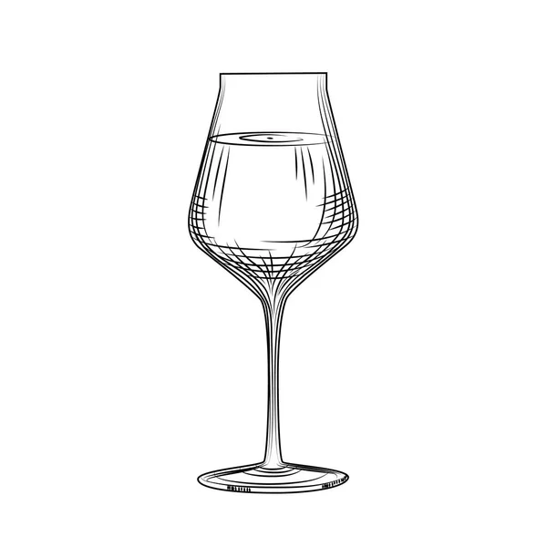 Freehand clássico esboço de vidro de vinho completo. Estilo de gravação . — Vetor de Stock