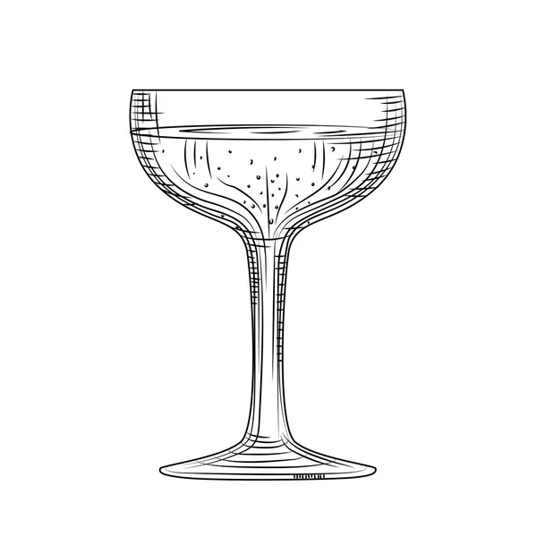 Hand getekende Champagne glas schets. Volledig mousserende wijn glas. — Stockvector