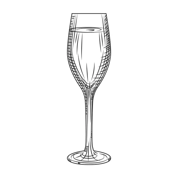 Verre à vin mousseux complet. Croquis en verre de champagne dessiné à la main . — Image vectorielle