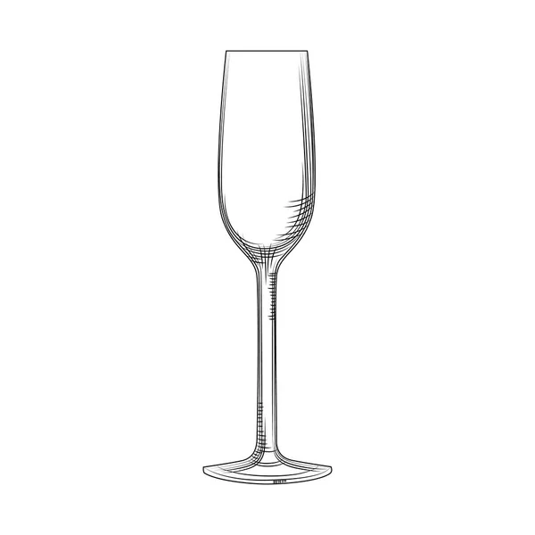 Fluit glas. Hand getrokken lege Champagne glas schets. Mousserende wijn glas. — Stockvector