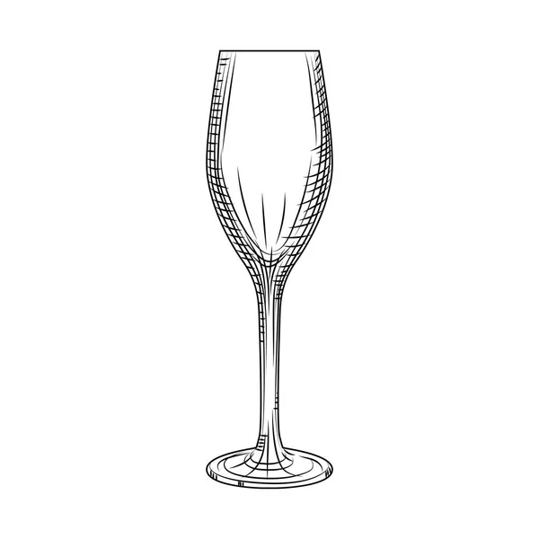 Leeg mousserende wijn glas. Hand getekende Champagne glas schets. — Stockvector