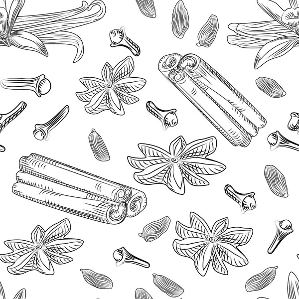 Hand drawn mulled wine spices seamless pattern. — Stock Vector