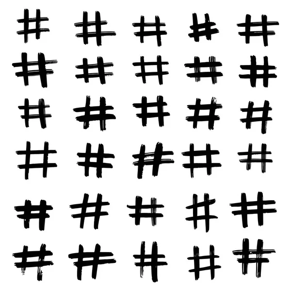 Set di diversi hashtag disegnati a mano. Hash tag sfondo . — Vettoriale Stock