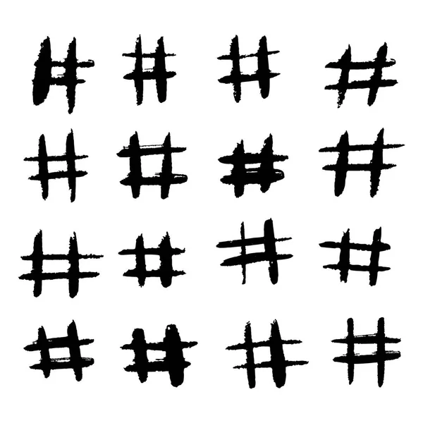 Set di hashtag disegnati a mano. Simbolo hash tag mano libera isolato — Vettoriale Stock