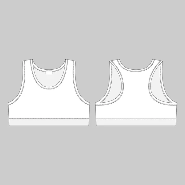 Desenho técnico sutiã esportivo. Modelo de design de roupa interior esporte feminino . —  Vetores de Stock