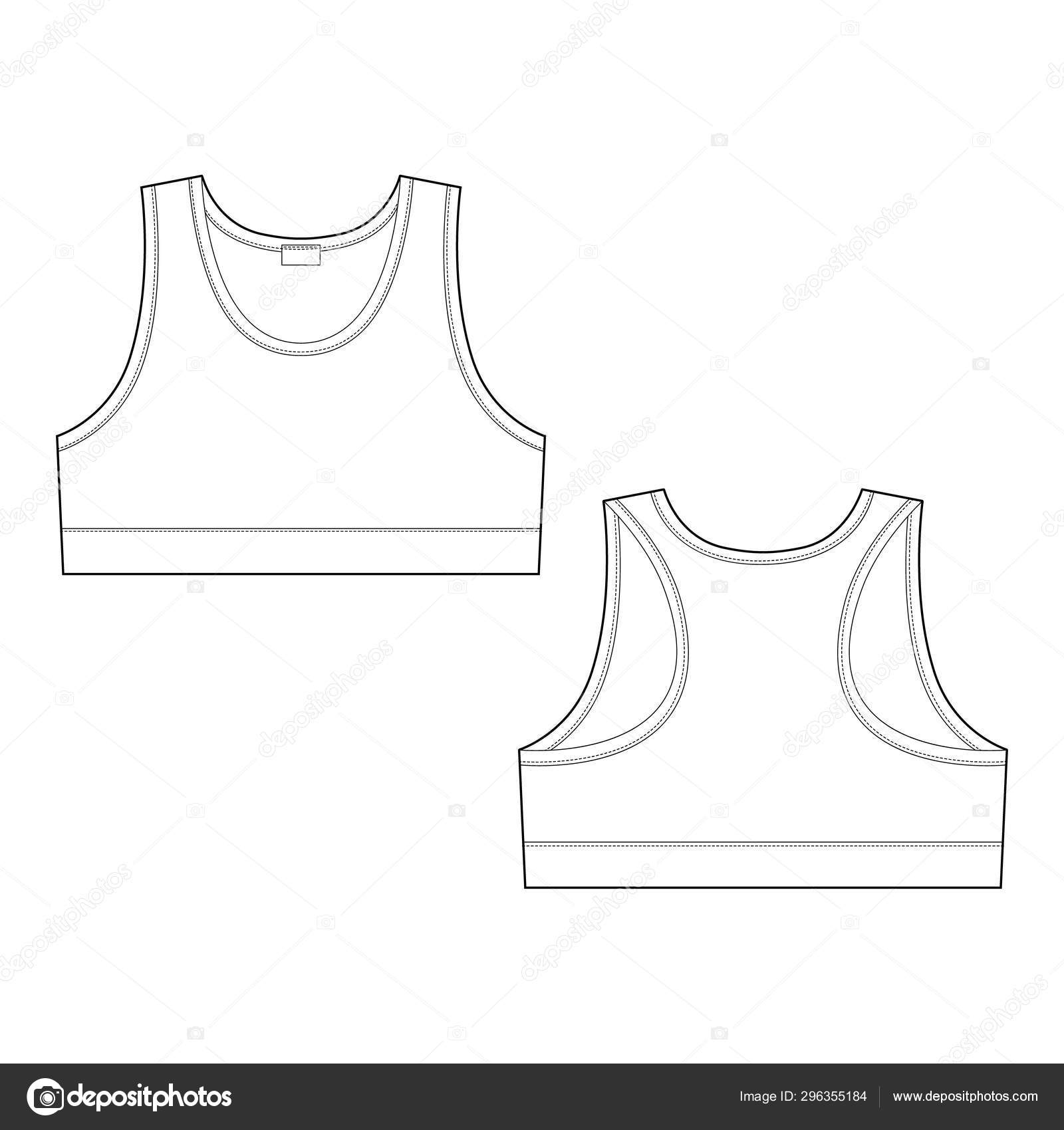 Technical sketch girl sports bra. Women's sport underwear design template.  Stock Vector by ©yellowsdesign 296355184