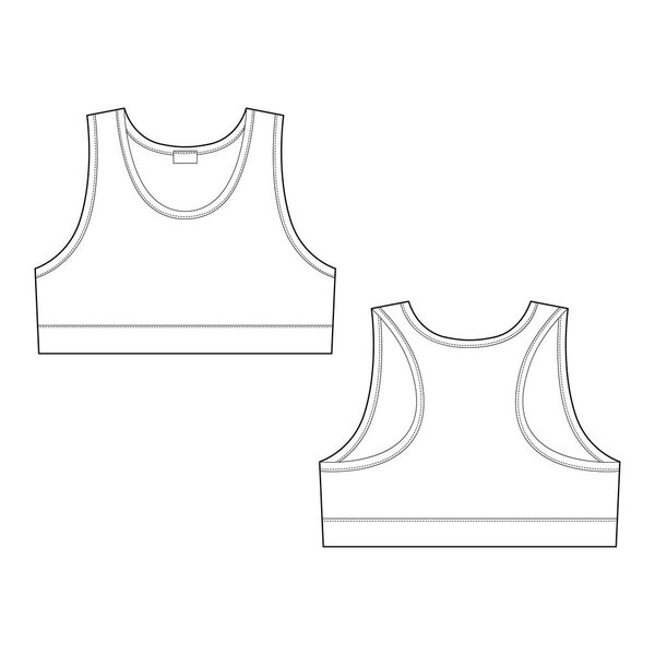 Technical sketch girl sports bra. Women's sport underwear design template.