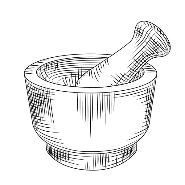 Hand drawn mortar and pestle isolated on white background. — Stock Vector