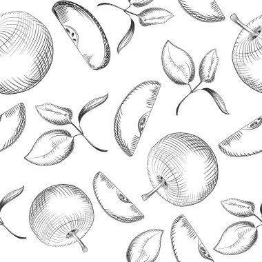 Elma lar dikişsiz desen. Beyaz arka plan üzerinde elma ağacı yaprağı.