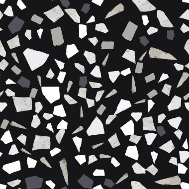 Soyut mermer duvar kağıdı. Siyah arka plan üzerinde Terrazzo dikişsiz desen tasarımı.