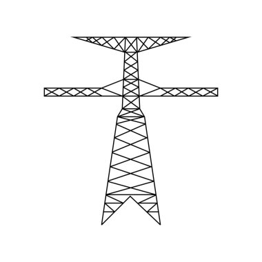 Elektrikli güç hattı kulesi piktogramı. Yüksek gerilim elektrik pilon simgesi.