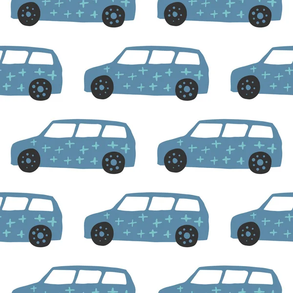 Zökkenőmentes autó mintázat. Doodle autók vektoros illusztráció. — Stock Vector
