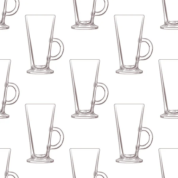 アイリッシュコーヒーマグカップシームレスパターン。手描きのガラス製品カップの背景. — ストックベクタ