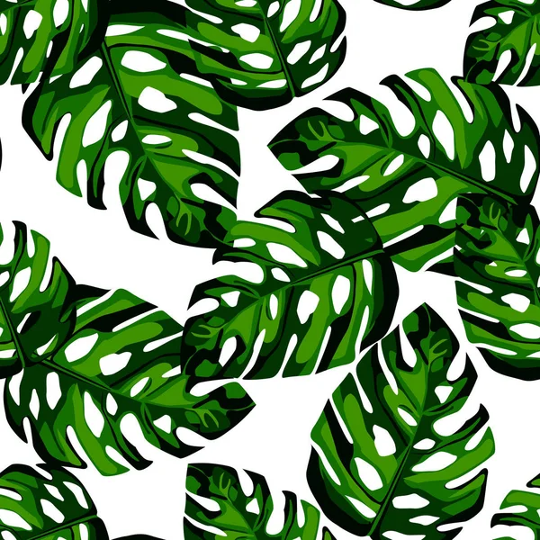 Green leaves Monstera seamless patern. Tropical wallpaper. — Stock Vector