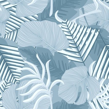 Egzotik bitkilerin dikişsiz deseni. Tropik desen, palmiye yaprakları pürüzsüz botanik arkaplan.