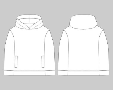 Erkek hoodie için teknik kroki. Mockup şablon hoody.