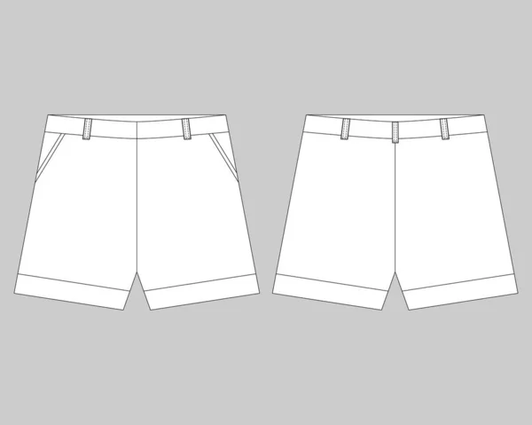 Műszaki vázlat rövidnadrág tervezési sablon. Női rövidnadrág vektor illusztráció — Stock Vector